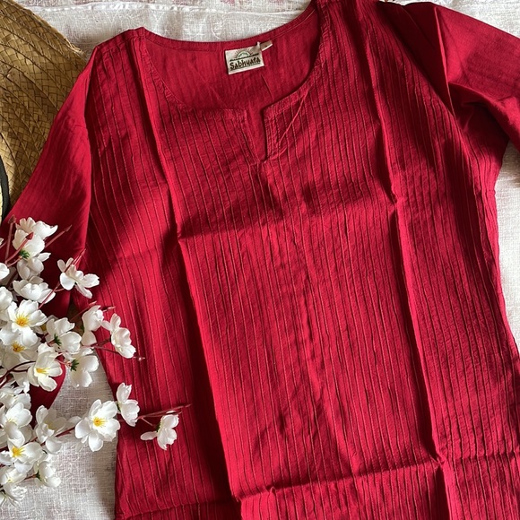 Red Kurta with pintucks